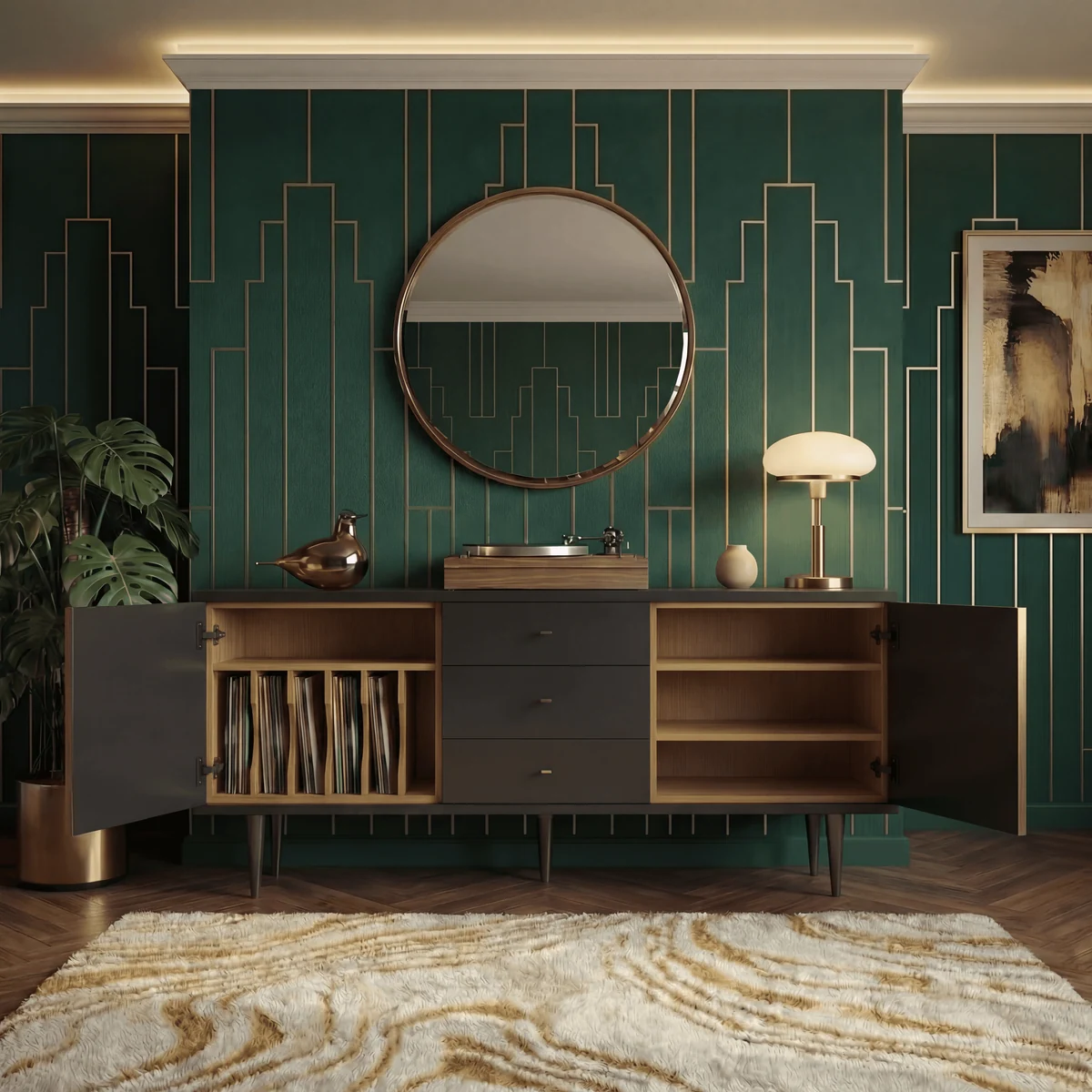 Ruyi with doors open to reveal vinyl storage