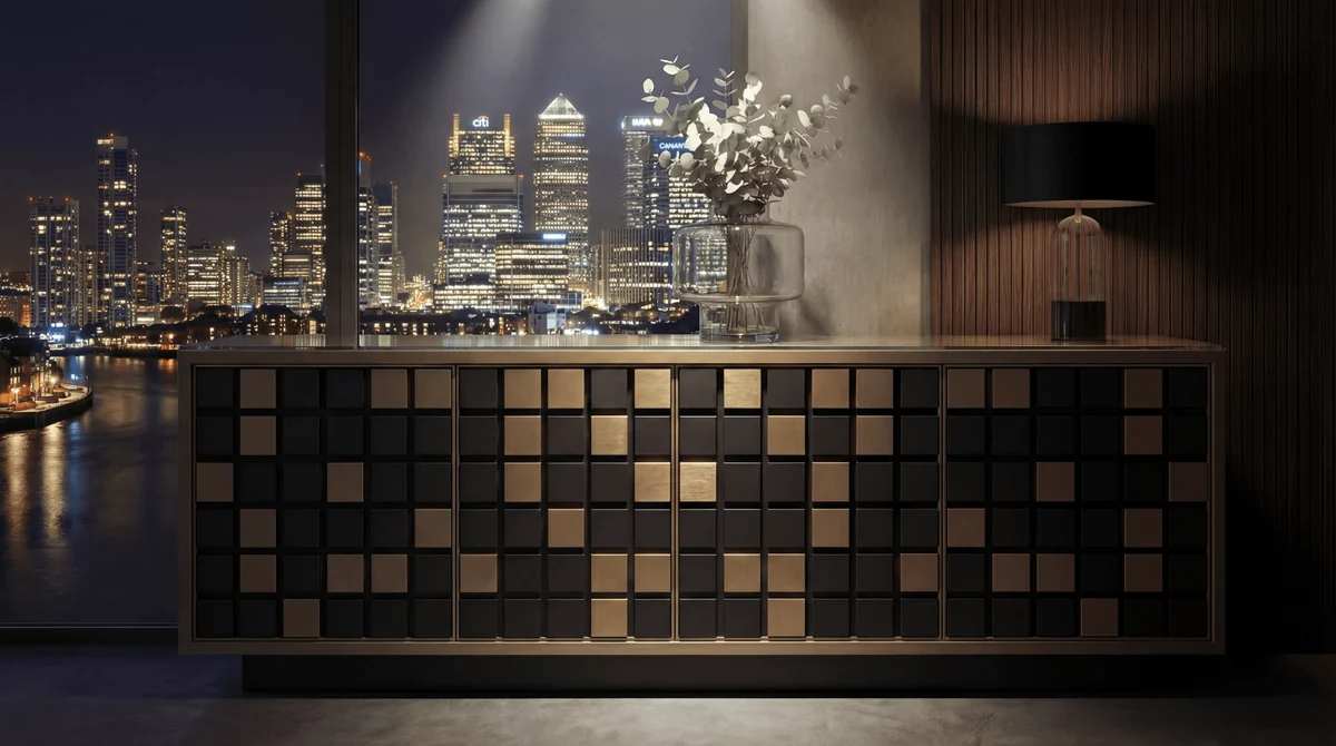 Wharflights sideboard against the London skyline at night