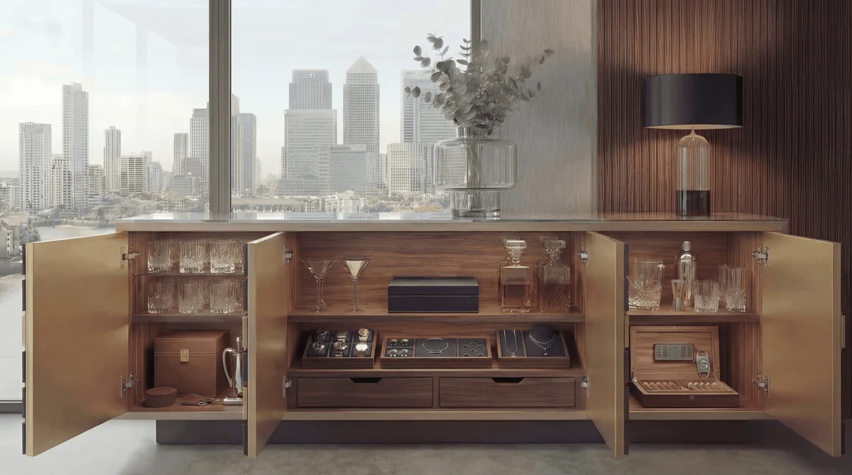 Wharflights sideboard with the storage interior revealed